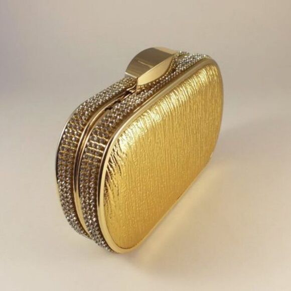 Gold Metallic Evening Purse Gold Minaudiere Cocktail Clutch Purse - Picture 5 of 11